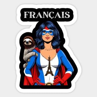 Francais: Female 70's Comic Book Hero with Sloth Sticker